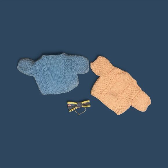 Birth Colors Blue & Pink Handmade Sweaters and Tie - Teddy Bear Doll Clothing - Picture 2 of 4